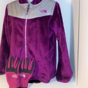 GIRLS NORTH FACE JACKET WITH GLOVE PURPLE "SWEET"